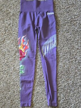 Civilregime Purple Graphic Leggings with Flame Rose Print (Darc Sport)